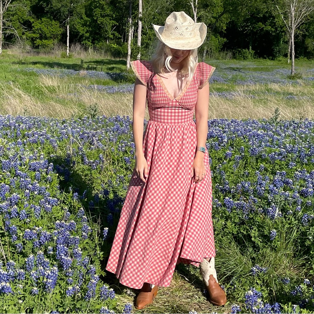 Find Me Now Red and Cream Gingham Midi Dress - Picture 8 of 8